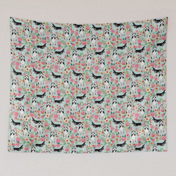Artikelvorschau, Husky Florals - Muster für Hunde und Vintage-Blumen entworfen und verkauft von PetFriendly.