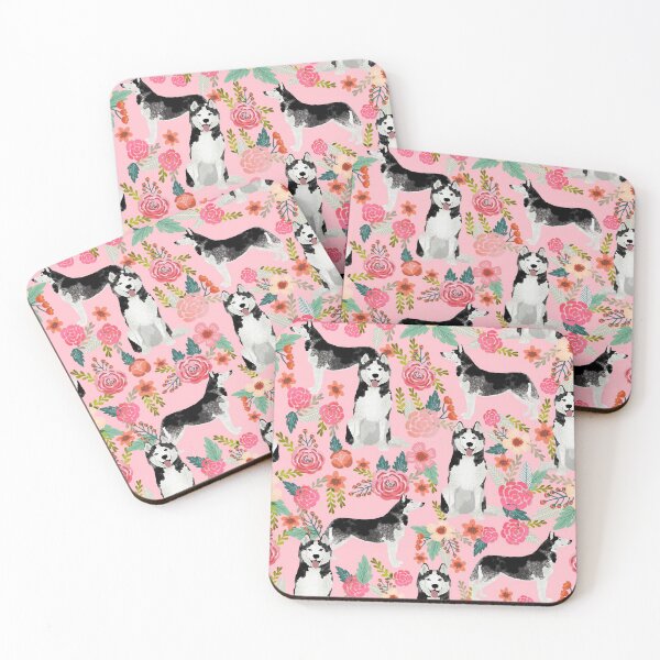 Item preview, Husky Florals - dogs and vintage florals pattern - pink florals designed and sold by PetFriendly.