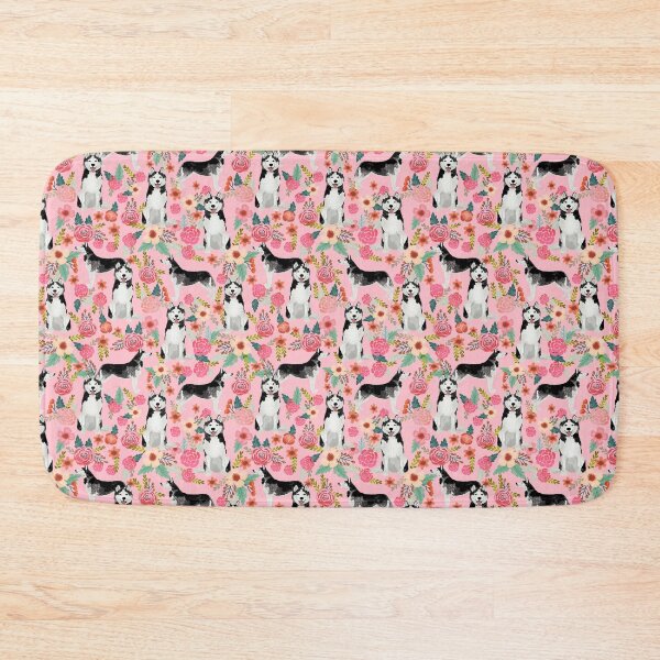 Item preview, Husky Florals - dogs and vintage florals pattern - pink florals designed and sold by PetFriendly.