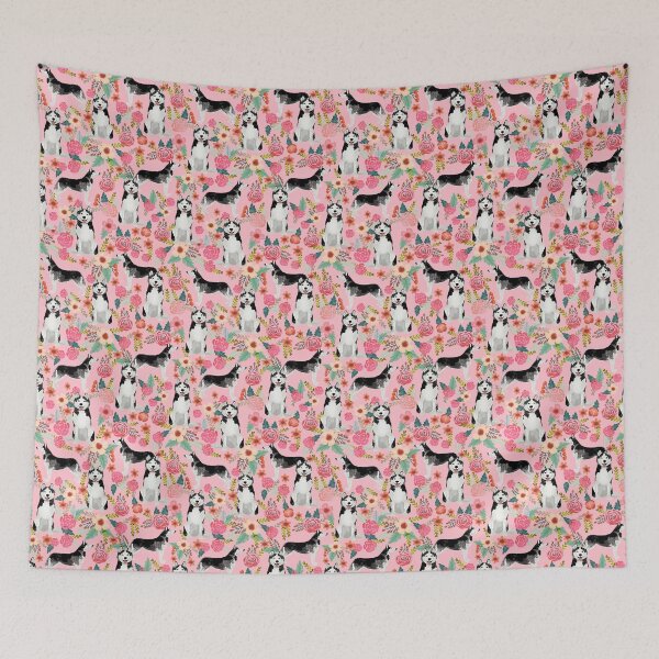 Artikelvorschau, Husky Florals - Muster für Hunde und Vintage-Blumen - rosa Blumen entworfen und verkauft von PetFriendly.