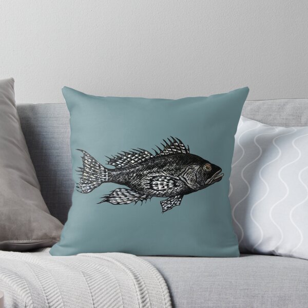 Item preview, Black Sea Bass Drawing in muted turquoise designed and sold by Michelebuttons.