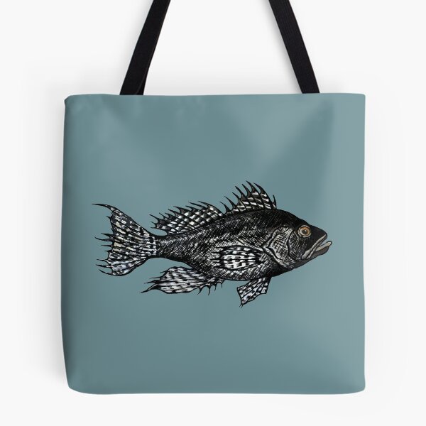 Item preview, Black Sea Bass Drawing in muted turquoise designed and sold by Michelebuttons.