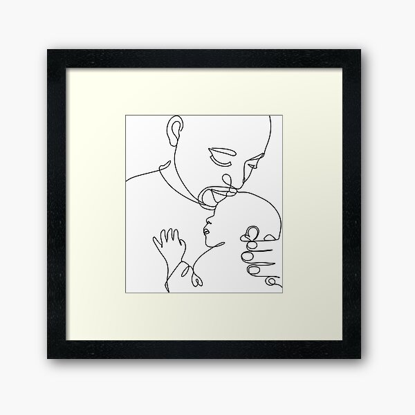 Impression Encadree Nouveau Ne Art En Ligne Dessin Au Trait Bebe Bebe Dort Par Onelineprint Redbubble