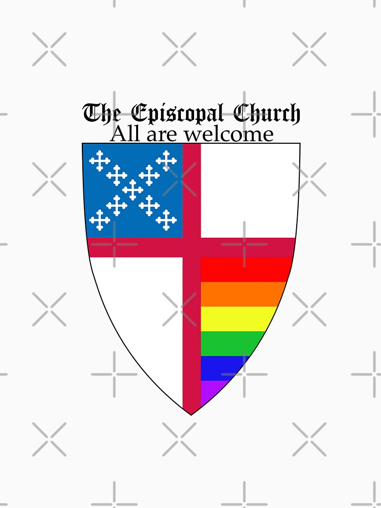 Thumbnail 7 of 7, Essential T-Shirt, Episcopal Church Shield with Rainbow Pride Horizontal Stripes 1 designed and sold by litmusician.