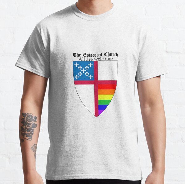 Vista previa del artículo con la obra «Escudo de la Iglesia Episcopal con rayas horizontales Rainbow Pride 1», diseñado y vendido por litmusician.