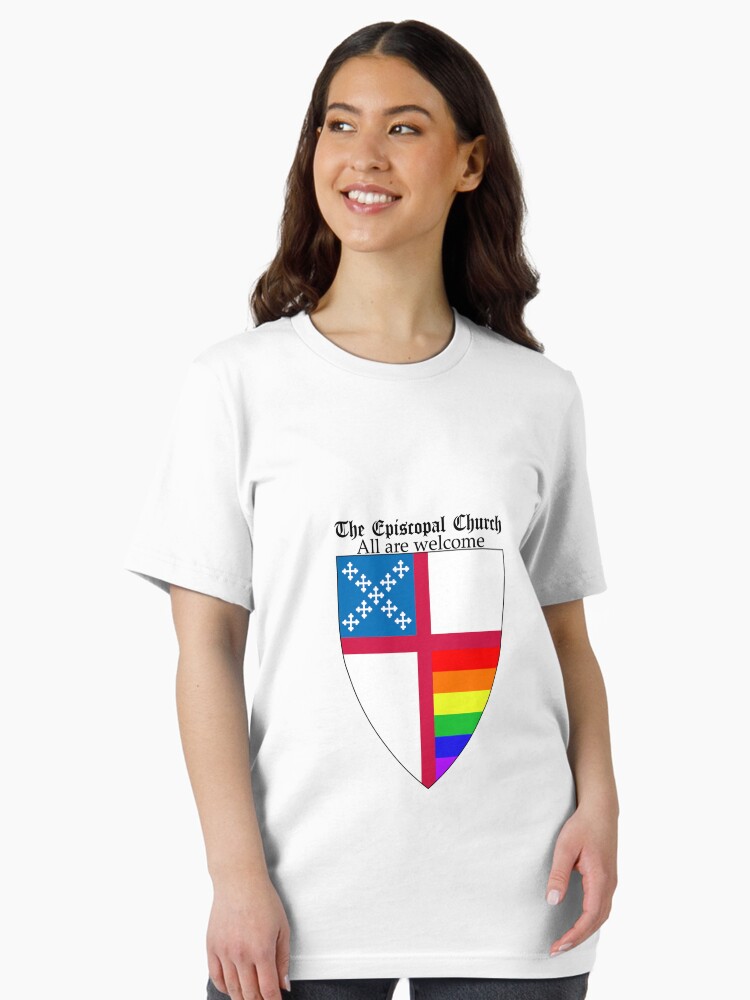 Thumbnail 2 of 7, Essential T-Shirt, Episcopal Church Shield with Rainbow Pride Horizontal Stripes 1 designed and sold by litmusician.