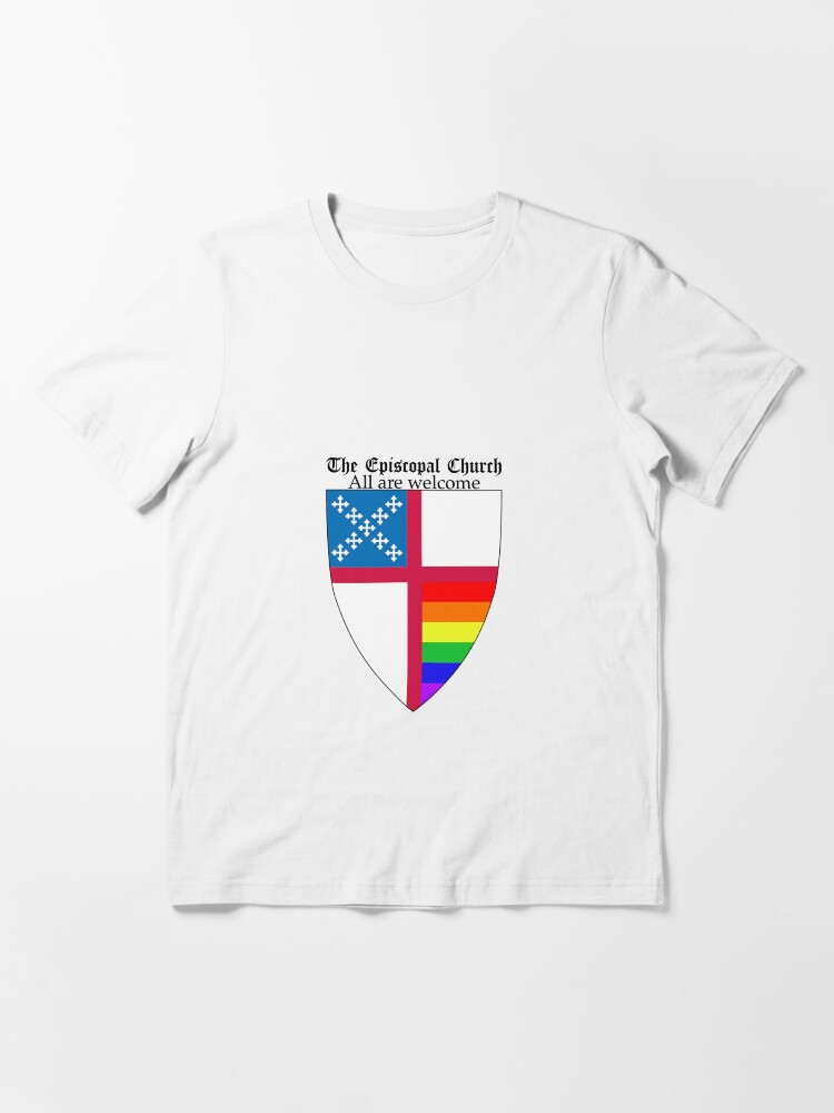 Thumbnail 2 of 7, Essential T-Shirt, Episcopal Church Shield with Rainbow Pride Horizontal Stripes 1 designed and sold by litmusician.