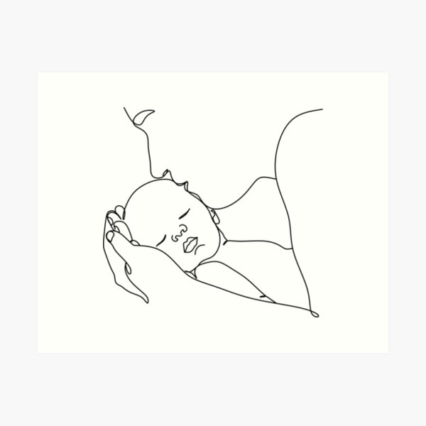 Impression Artistique Nouveau Ne Art En Ligne Dessin Au Trait Bebe Bebe Dort Par Onelineprint Redbubble