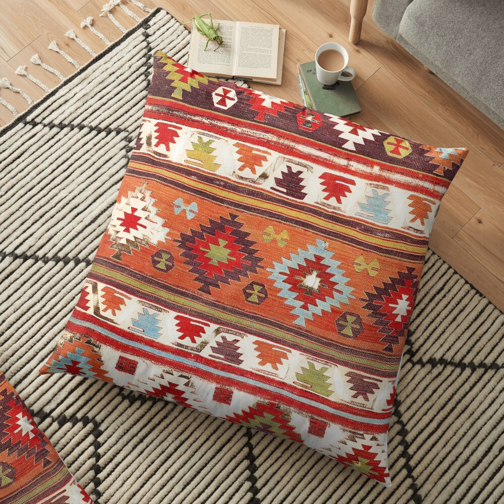 Konya Central Anatolian Kilim Print Floor Pillow