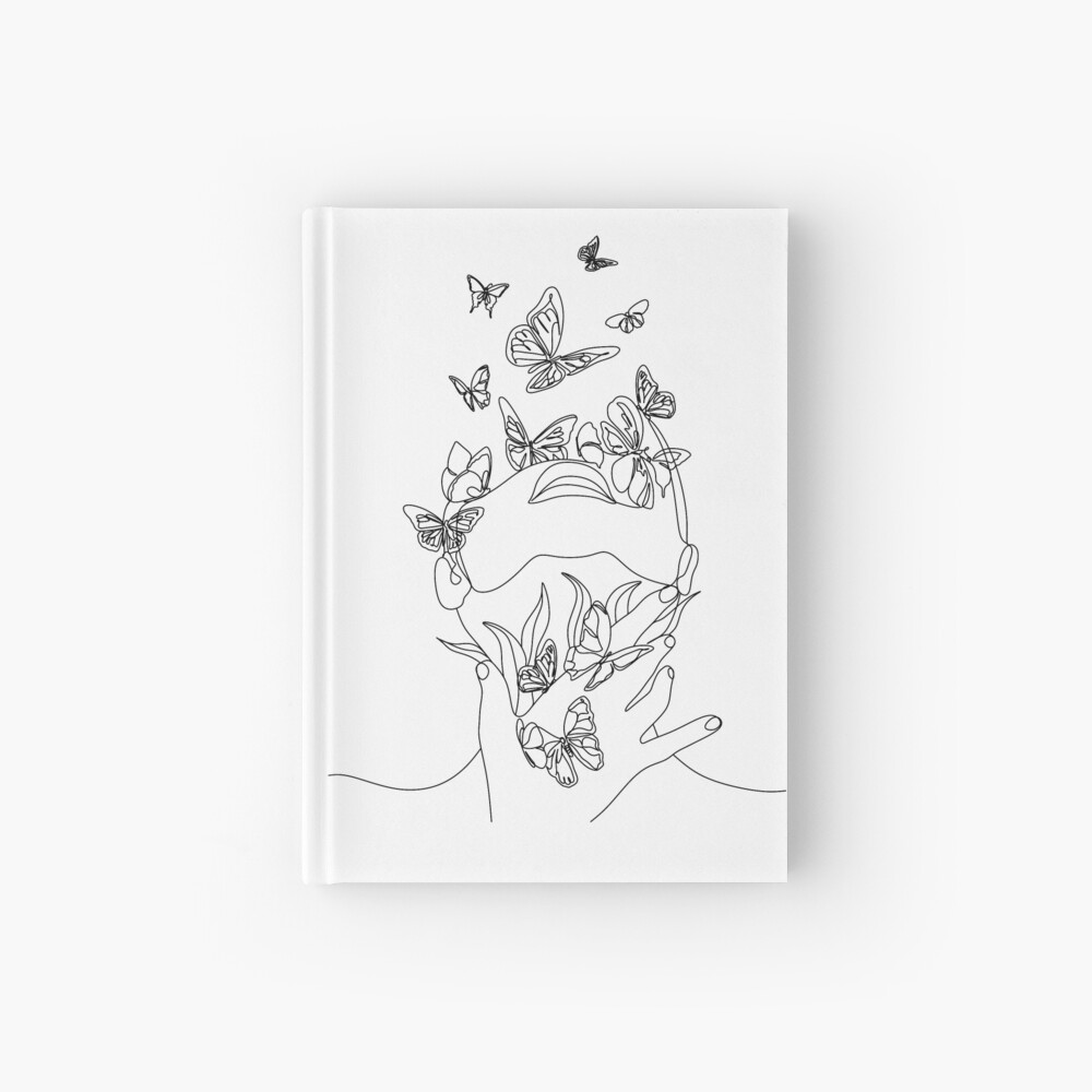 Abstract Face With Butterfly By One Line Drawing Portrait Minimalistic Style Botanical Print Nature Symbol Of Cosmetics Modern Continuous Line Art Fashion Print Beaty Salon Art Hardcover Journal By Onelineprint Redbubble