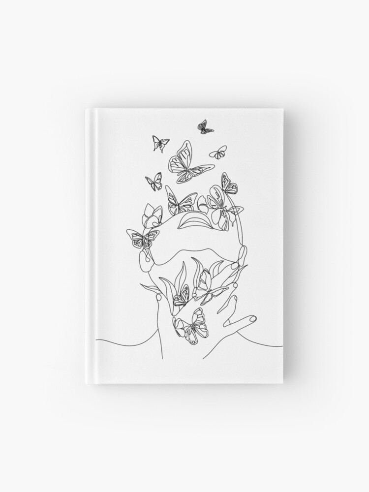 Abstract Face With Butterfly By One Line Drawing Portrait Minimalistic Style Botanical Print Nature Symbol Of Cosmetics Modern Continuous Line Art Fashion Print Beaty Salon Art Hardcover Journal By Onelineprint Redbubble