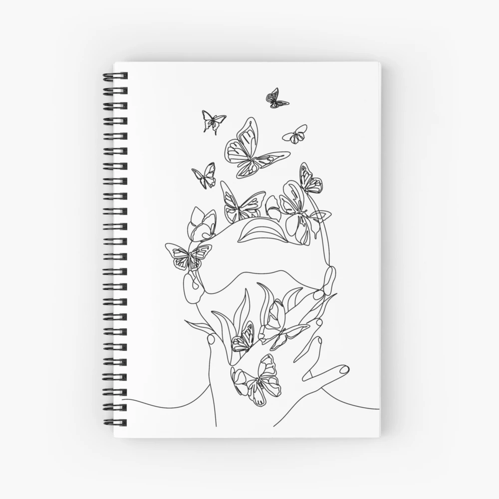 Abstract face with butterfly by one line drawing. Portrait minimalistic  style. Botanical print. Nature symbol of cosmetics. Modern continuous line  art. Fashion print. Beaty salon art Spiral Notebook for Sale by  OneLinePrint