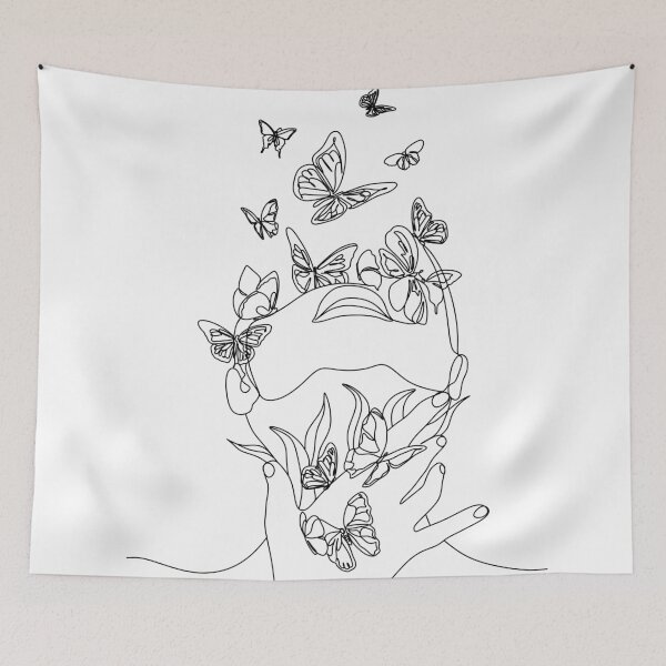 Item preview, Abstract face with butterfly by one line drawing. Portrait minimalistic style.  Botanical print. Nature symbol of cosmetics. Modern continuous line art.  Fashion print. Beaty salon art designed and sold by OneLinePrint.