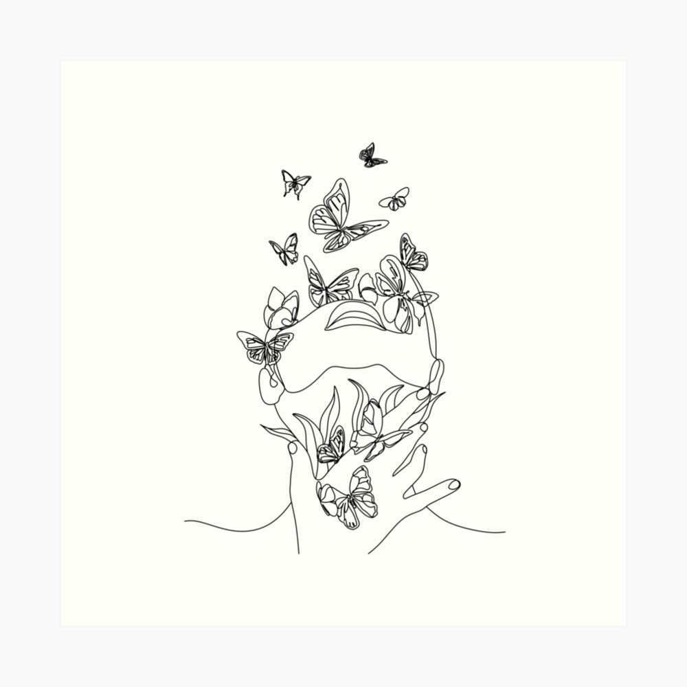 Abstract Face With Butterfly By One Line Drawing Portrait Minimalistic Style Botanical Print Nature Symbol Of Cosmetics Modern Continuous Line Art Fashion Print Beaty Salon Art Art Print By Onelineprint Redbubble