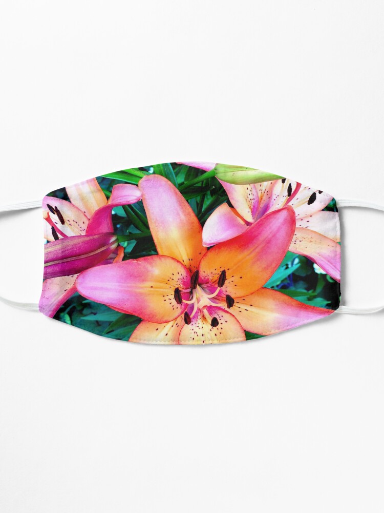 Alternate view of Lilypalooza - Floral Art Photography - Pink and Orange Lily Flower - Gift for Gardener Mask