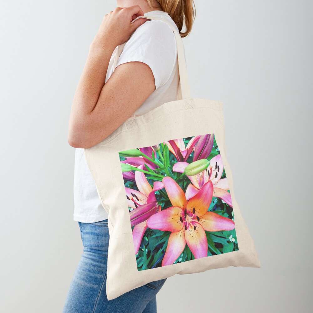 Lilypalooza - Floral Art Photography - Pink and Orange Lily Flower - Gift for Gardener  Tote Bag