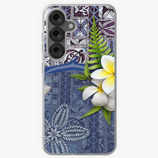Aperçu de l'œuvre Tapa hawaïen bleu et Plumeria créée et vendue par J Marielle Designs.