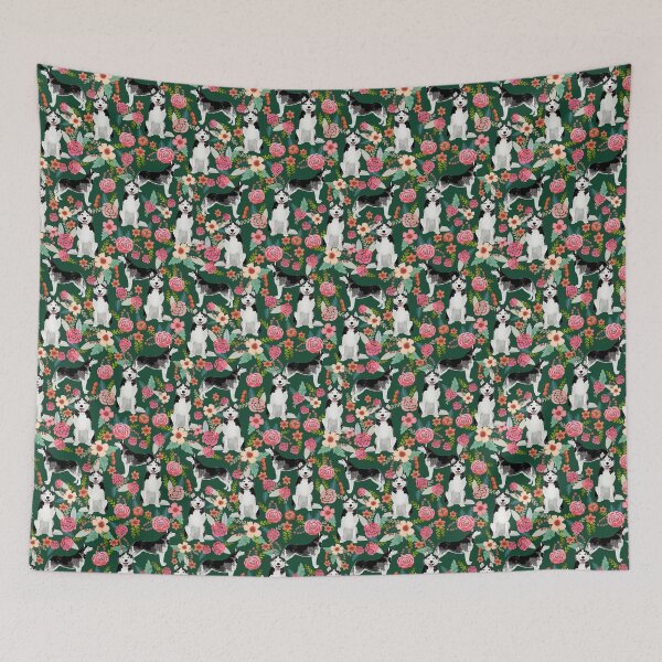 Artikelvorschau, Husky Florals - Muster für Hunde und Vintage-Blumen - grün entworfen und verkauft von PetFriendly.