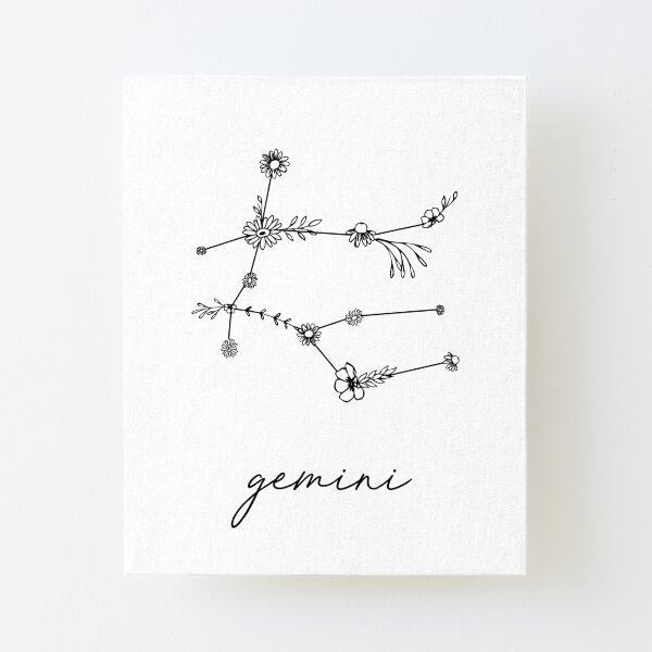 Gemini Zodiac Wildflower Constellation Canvas Mounted Print