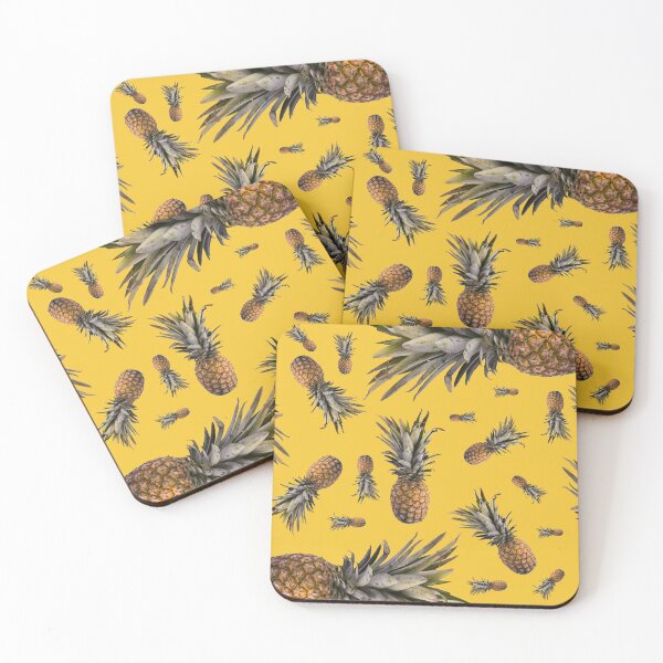 Item preview, Photograph of a whole sweet pineapple on a yellow curry colored backdrop perfect tropical fruit design background for bedspreads, blankets, fashion, pillows, and more.  designed and sold by g2rdsmith.