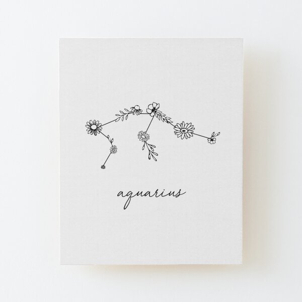 Aquarius Zodiac Wildflower Constellation Wood Mounted Print