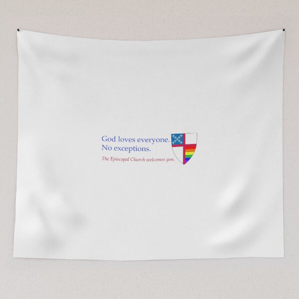 Item preview, Copy of God Loves Everyone. No Exceptions. The Episcopal Church Welcomes You. Episcopal Shield Horizontal Pride Stripes 3 Fully Customisable designed and sold by litmusician.
