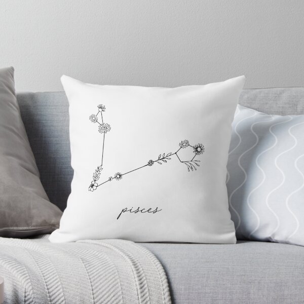 Pisces Zodiac Wildflower Constellation Throw Pillow