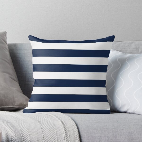 Marinière Nautical Navy Blue and White Stripes Minimalist Colour Block Pattern Throw Pillow