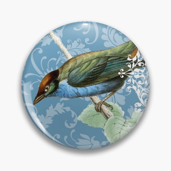 Item preview, Antique Bird on Blue Damask and Lace designed and sold by Pixelchicken.
