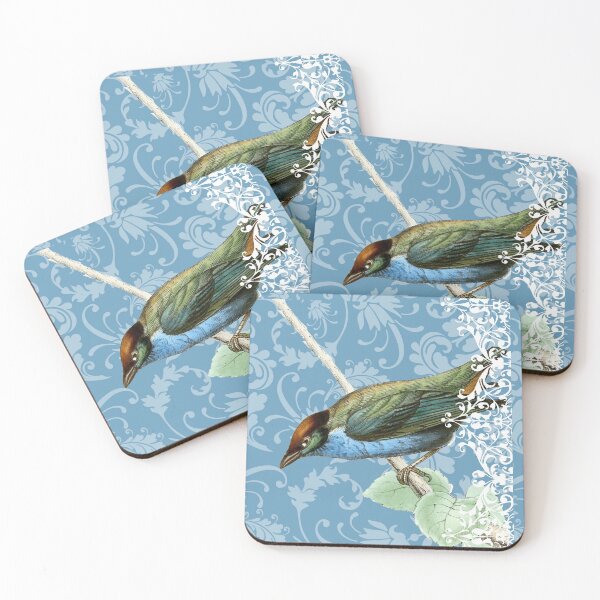 Item preview, Antique Bird on Blue Damask and Lace designed and sold by Pixelchicken.