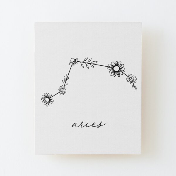 Aries Zodiac Wildflower Constellation Wood Mounted Print