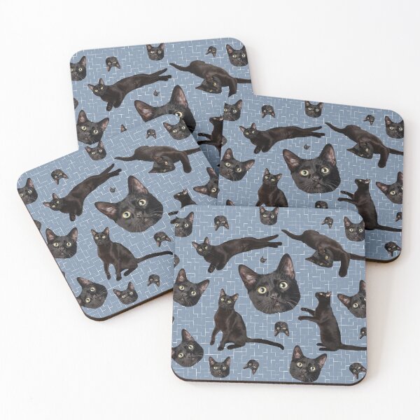 Item preview, Adorable black cat pattern design denim blue-tiled background great birthday, Christmas, or just because gift ideas for us kitty lovers.  designed and sold by g2rdsmith.