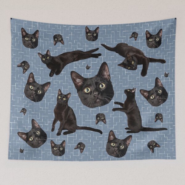 Item preview, Adorable black cat pattern design denim blue-tiled background great birthday, Christmas, or just because gift ideas for us kitty lovers.  designed and sold by g2rdsmith.