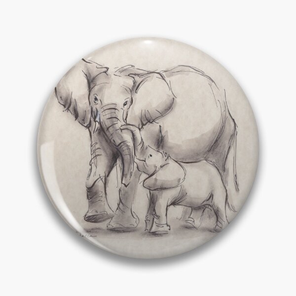 Item preview, Amor incondicional: pintura de lavado de tinta de mamá y bebé elefante designed and sold by Rebecca Rees.