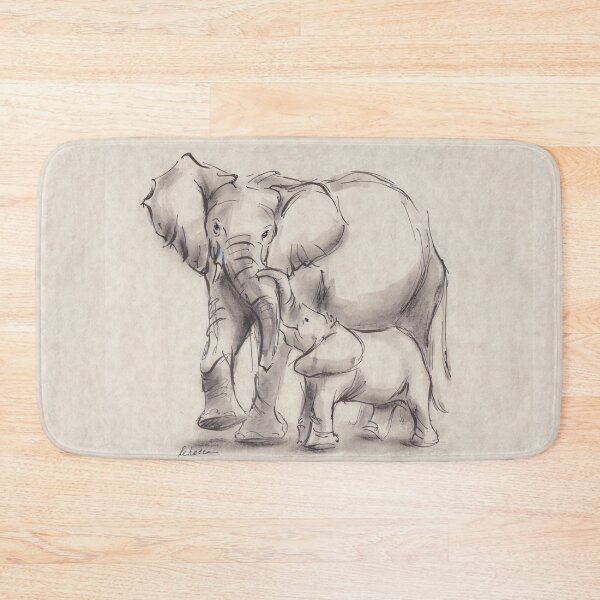 Item preview, Unconditional Love - Mama & baby elephant ink wash painting designed and sold by Rebecca Rees.