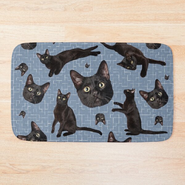 Item preview, Adorable black cat pattern design denim blue-tiled background great birthday, Christmas, or just because gift ideas for us kitty lovers.  designed and sold by g2rdsmith.