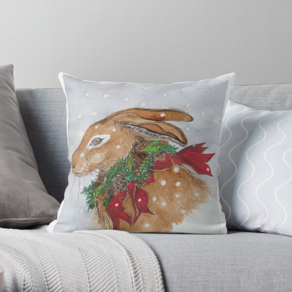 Christmas Hare Throw Pillow