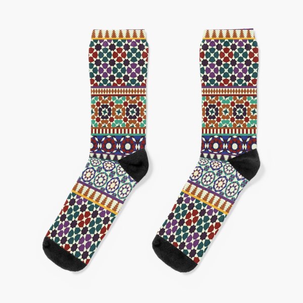 Alhambra Tessellations - red, blue and purple Socks