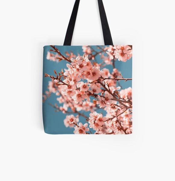 Pink Flowers Blooming Peach Tree at Spring All Over Print Tote Bag