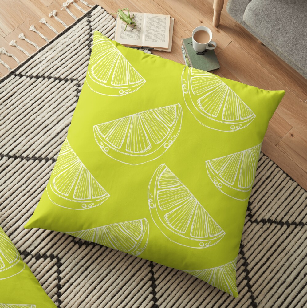 Line Drawing Limes in White and Green Palette Floor Pillow