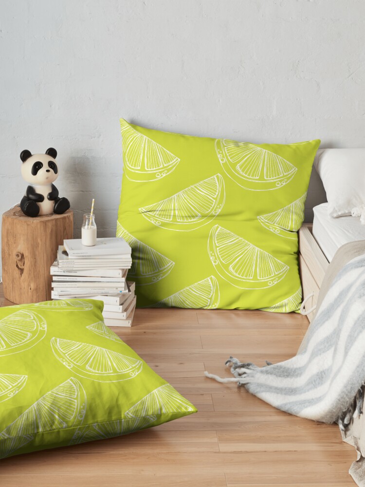 Alternate view of Line Drawing Limes in White and Green Palette Floor Pillow