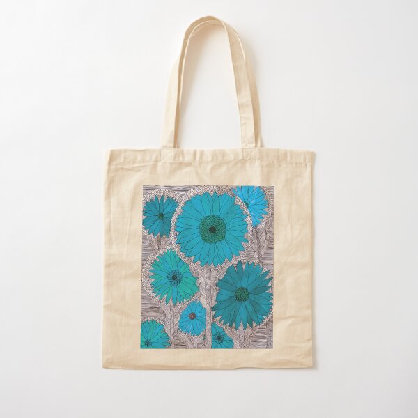 Gerbera Daisy-Teal Cotton Tote Bag