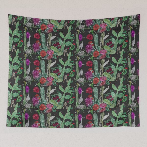 Item preview, cactus and birds with black background designed and sold by maicagonzalez.