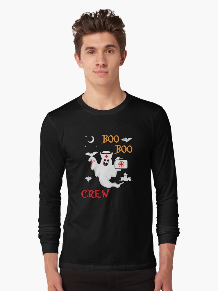 Thumbnail 1 of 5, Long Sleeve T-Shirt, Boo Boo Crew ER EMT LPN Spooky Nurse Moonlit Bat. designed and sold by maxxexchange.