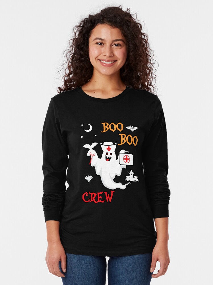 Thumbnail 2 of 5, Long Sleeve T-Shirt, Boo Boo Crew ER EMT LPN Spooky Nurse Moonlit Bat. designed and sold by maxxexchange.