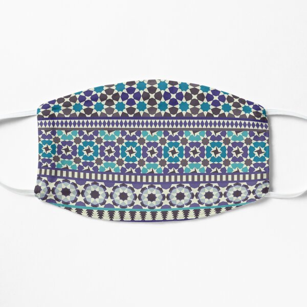 Alhambra Tessellations - Turquoise, Violet and grey on white by Cecca Designs Flat Mask