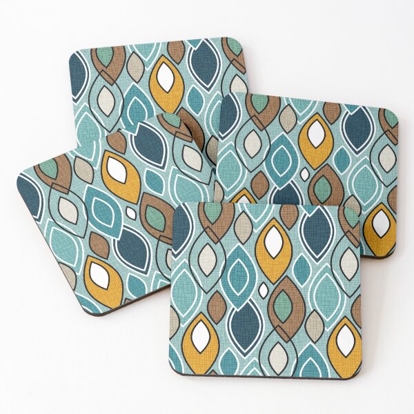 Item preview, Mid Century Modern Leaves - Teal, Navy, Marigold, Slate Blue, Mint Green, Brown designed and sold by Elsy's Art.