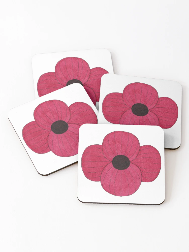 Thumbnail 1 of 5, Coasters (Set of 4), Red Ink Poppy designed and sold by Sally Cummings.