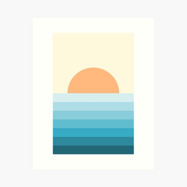 Aperçu de l'œuvre Coucher de soleil géométrique de l'océan. Orange et bleu. Design rétro. créée et vendue par PandaAvenue.