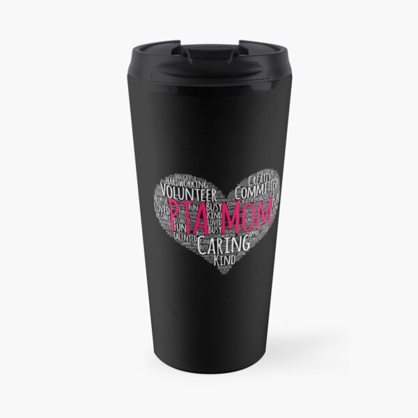 PTA Mom School Volunteer Word Art Heart Travel Mug